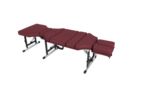 Burgundy Lifetimer International LT-500 portable chiropractic drop adjustment table also for physical therapy and massage polyvinyl