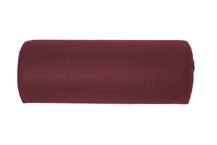 burgundy 8″ half round foam chiropractic, massage, physical therapy bolster cushions for under the patients’ head, neck, ankles or abdomen for added patient comfort and ergonomics with velcro strap