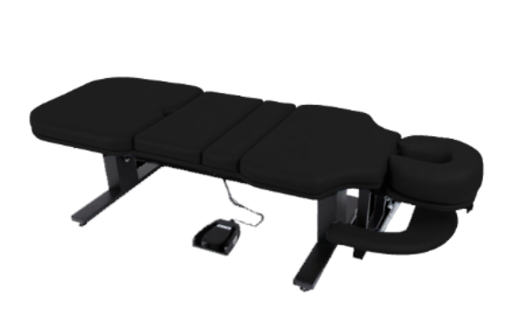 Black Lifetimer International LT-CAM chiropractic adjustment drop and massage programmable elevation ergonomic treatment table with foot pedal