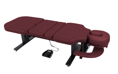 Burgundy Lifetimer International LT-CAM chiropractic adjustment drop and massage programmable elevation ergonomic treatment table with foot pedal
