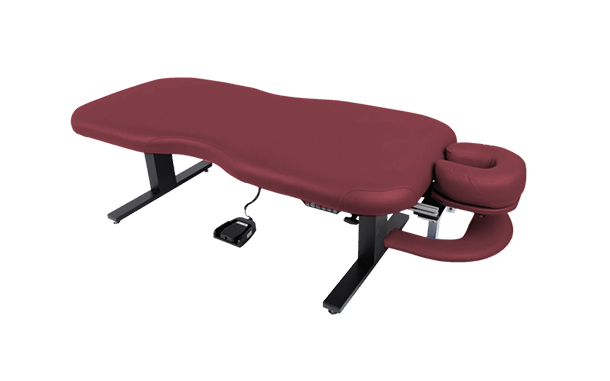 Burgundy Lifetimer International LT-eMT Massage programmable elevation treatment ergonomic table with foot pedal