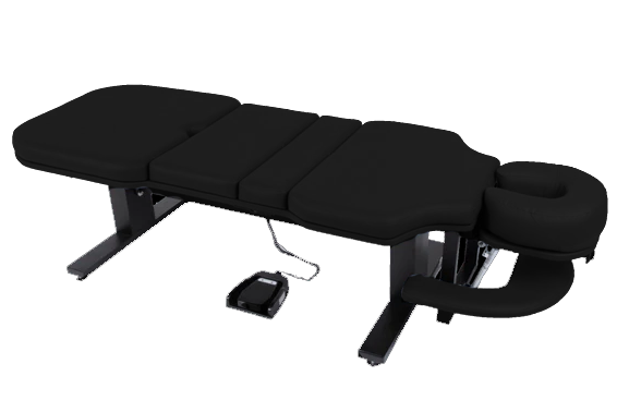 Black Lifetimer International LT-CAM chiropractic adjustment drop and massage programmable elevation ergonomic treatment table with foot pedal