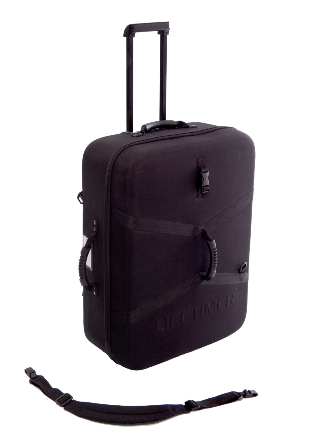 Black Lifetimer International Travel-Lite portable travel luggage case with spinner wheels for portable therapy tables